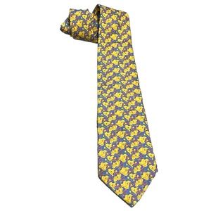 ANDRE CLAUDE CANOVA HANDMADE SILK ABSTRACT PRINT TIE YELLOW BLUE LAVENDER